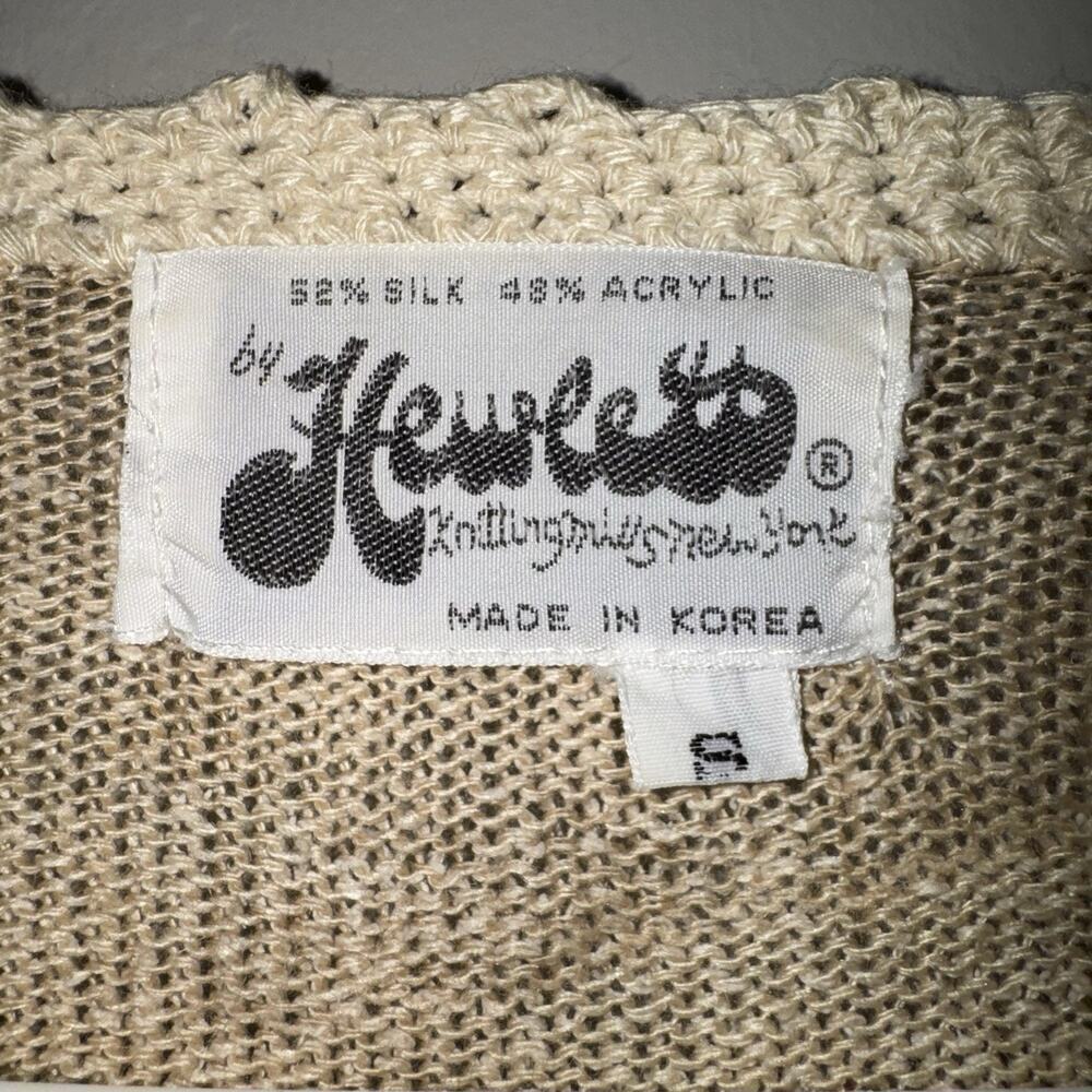 Vintage Hewlett Woman’s V-neck Sweater Sz S Silk Acrylic Blend Pink Beige Stripe - Picture 3 of 5